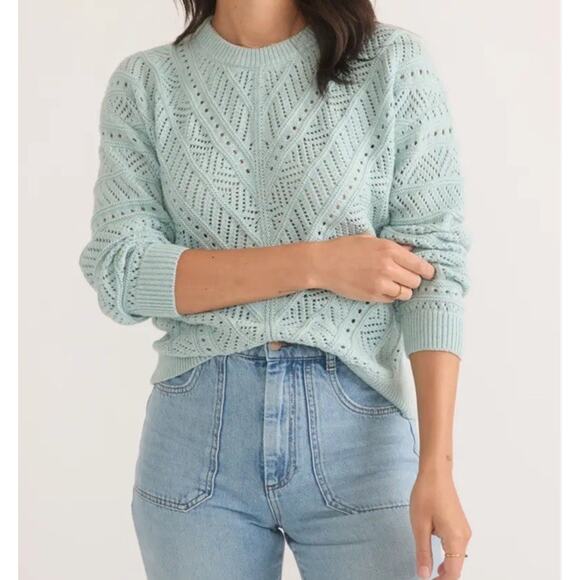 Marine Layer Sweaters - Marine Layer Mint Open-Knit Crewneck Sweater